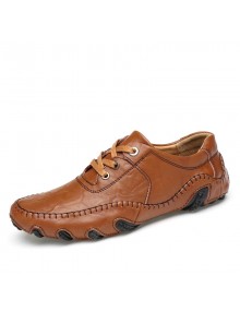 Men's Casual Breathable Leather Shoes Low-cut Fashion Driving Shoes