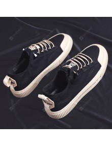 Men Breathable Canvas Shoes Solid Color Round Toe Flat Heel Casual Footwear