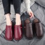 Haining Leather Leather Autumn And Winter Home Cotton Slippers With Non-slip Waterproof Heavy-bottomed Men And Women Warm Shoes Care