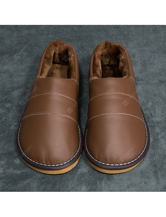 Simple And Comfortable Winter Home Solid Color Neutral Leather Slippers Chinese Slippers First Layer Of Leather Slippers