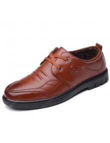 Autumn and Winter New Men's Leather Cotton Shoes Lace-up Cotton Footwear