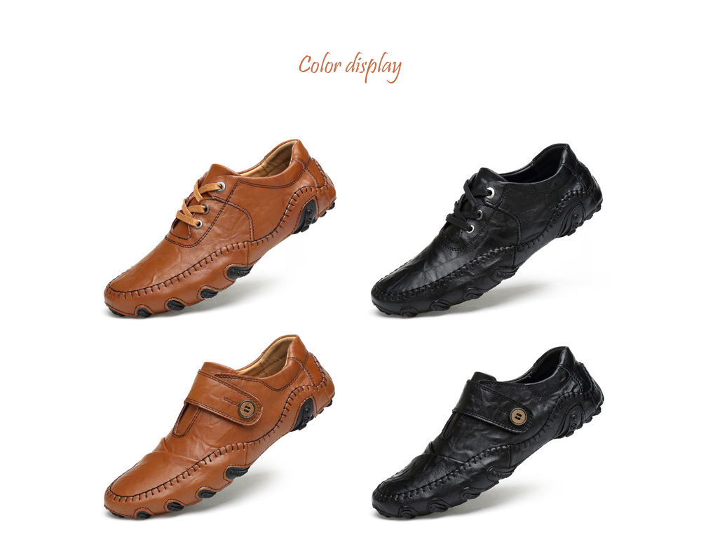 Men's Casual Leather Shoes Soft Bottom Fashion Driving Shoes - Stripped Soil 44