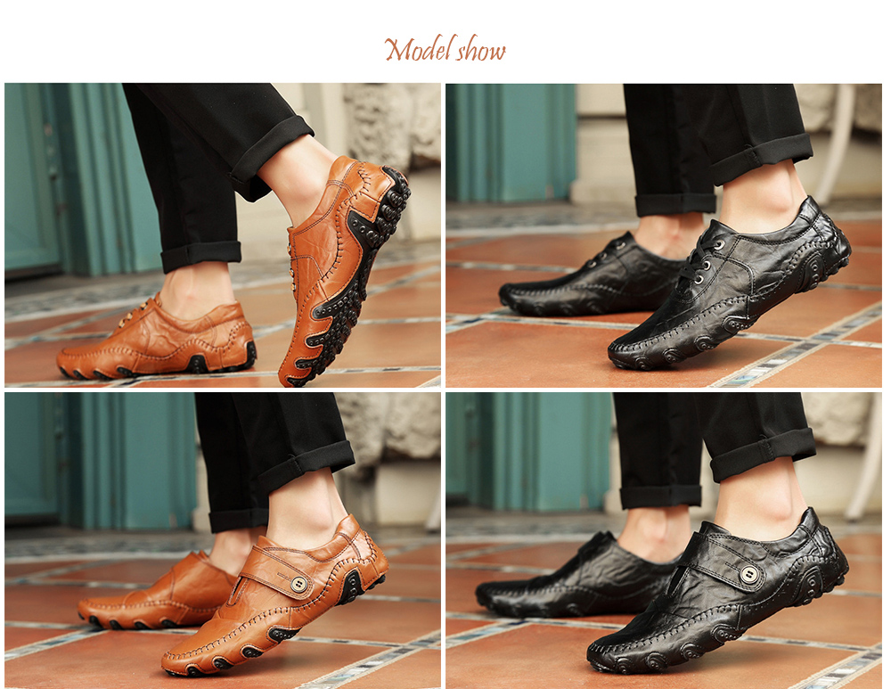 Men's Casual Leather Shoes Soft Bottom Fashion Driving Shoes - Stripped Soil 44
