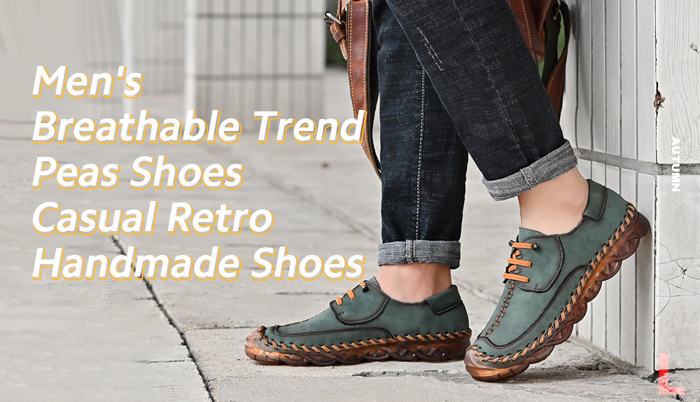 Spring Large Size Handmade Shoes Men's Breathable Trend Peas Shoes Thick Bottom All-match Casual Shoes - Green 587 38