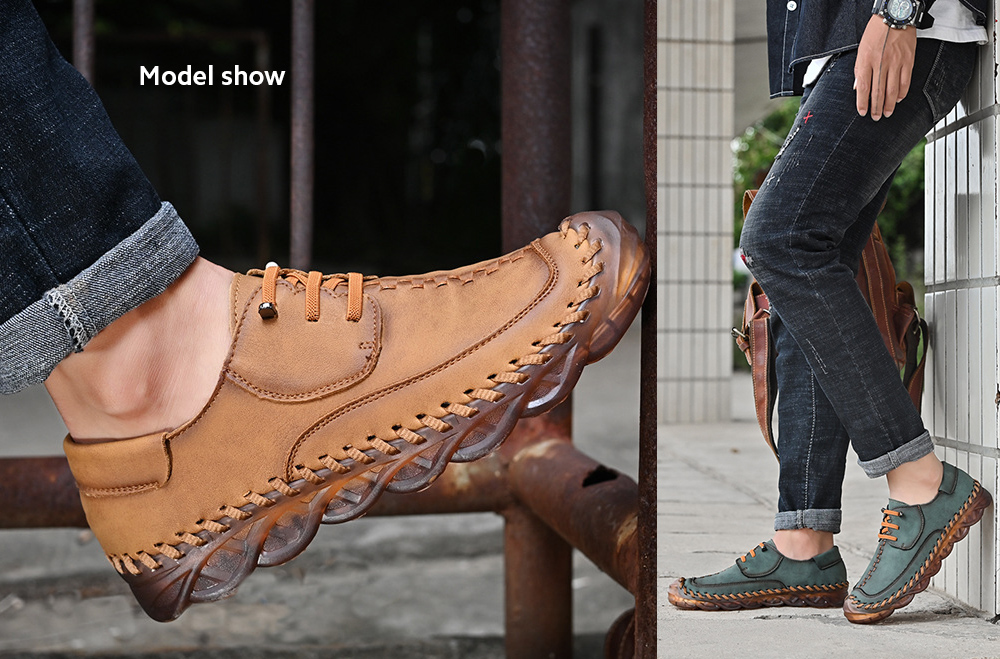 Spring Large Size Handmade Shoes Men's Breathable Trend Peas Shoes Thick Bottom All-match Casual Shoes - Green 587 38