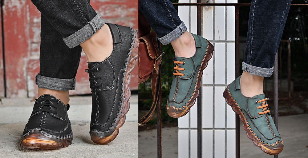 Spring Large Size Handmade Shoes Men's Breathable Trend Peas Shoes Thick Bottom All-match Casual Shoes - Green 587 38