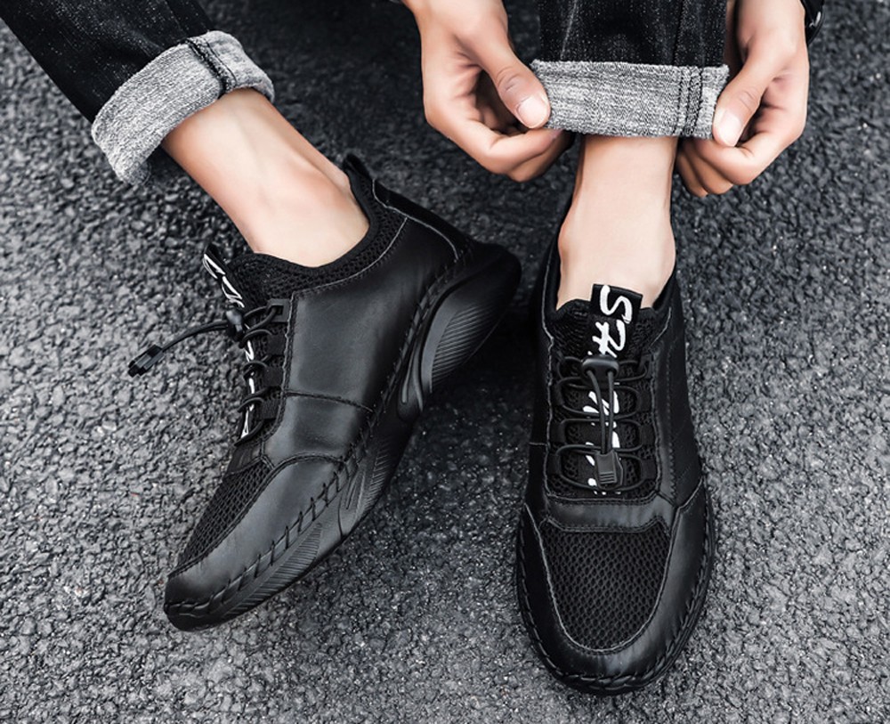 Men Comfortable Leather Shoes Cowhide Outdoor Footwear Lazy Super Light Large Size Casual Footwear - Light Brown EU 46