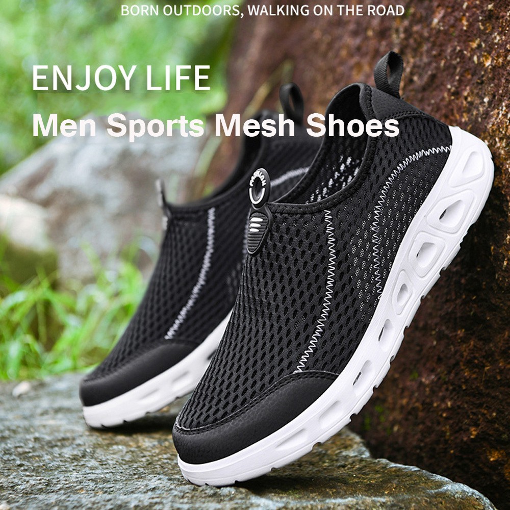 Men Sports Mesh Shoes Large Size Breathable Lightweight Casual Footwear Fashion Hollow Shoes - Blue EU 46