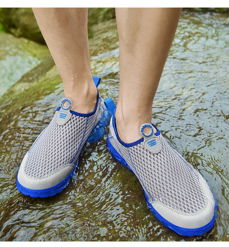 Men Sports Mesh Shoes Large Size Breathable Lightweight Casual Footwear Fashion Hollow Shoes - Blue EU 46