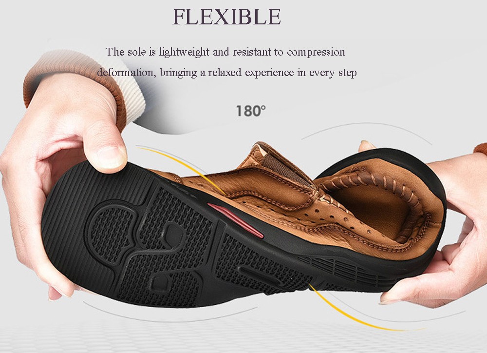 Men Leather Comfy Casual Shoes Round Toe Solid Pattern - Deep Coffee EU 39