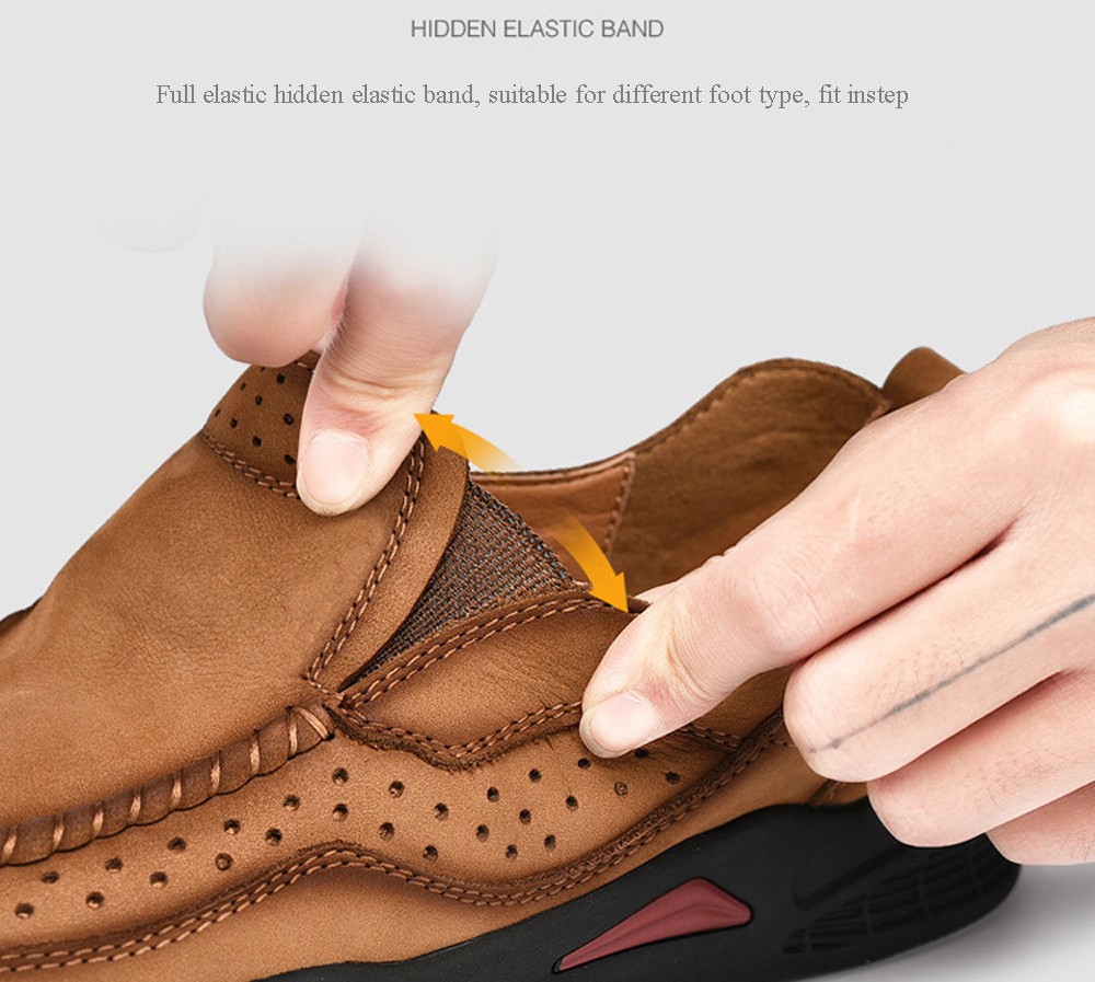 Men Leather Comfy Casual Shoes Round Toe Solid Pattern - Deep Coffee EU 39