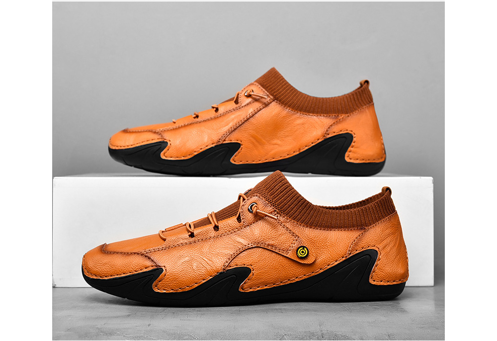 Korean Version Youth Trend Soft-soled Octopus Driving Men Flat Shoes Socks Mouth British Casual Leather Footwear - Black EU 46