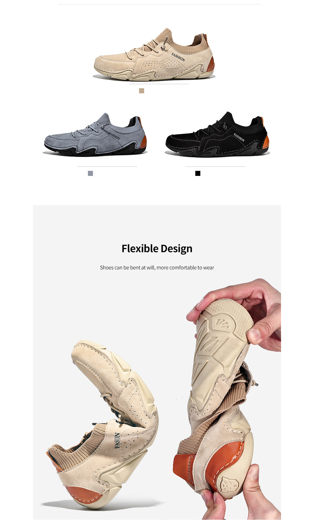 Men Pigskin Materials Casual Flat Shoes Outdoor Tide All-match Peas Shoes Large Size Soft Bottom Breathable Footwear - Gray EU 47