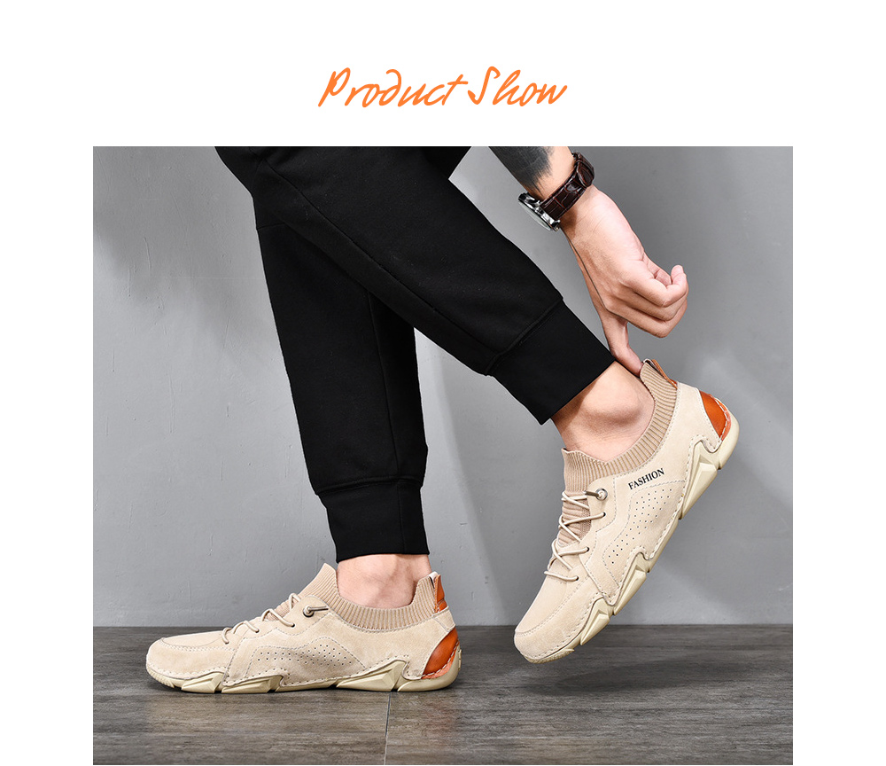 Men Pigskin Materials Casual Flat Shoes Outdoor Tide All-match Peas Shoes Large Size Soft Bottom Breathable Footwear - Gray EU 47