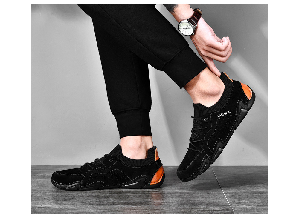 Men Pigskin Materials Casual Flat Shoes Outdoor Tide All-match Peas Shoes Large Size Soft Bottom Breathable Footwear - Gray EU 47