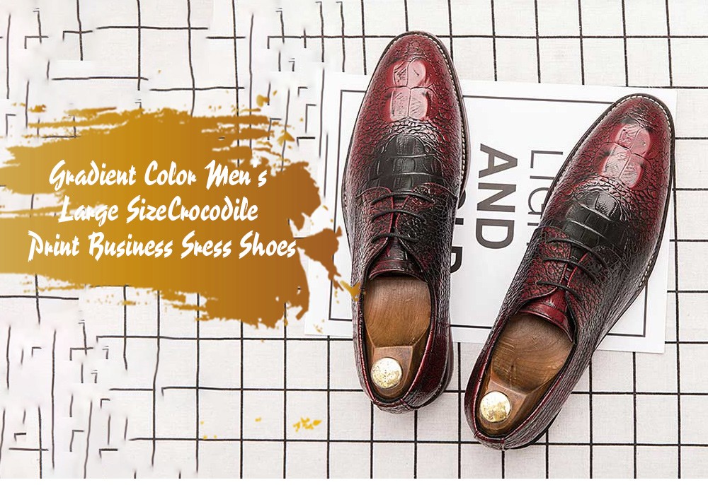 Large Size Men's Business Dress Shoes - Black EU 39 Gradient Color Men's Large Size Crocodile Print Business Sress Shoes